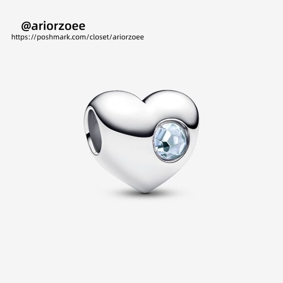 Pandora Engravable Sea Aqua Blue Stone Heart Charm - Picture 1 of 4